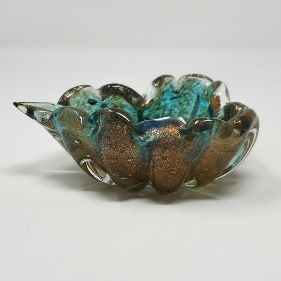 Murano Like Glass Ultramarine Gold Flecking Sculptured Bowl Barovier & Toso MCM - Picture 3 of 8